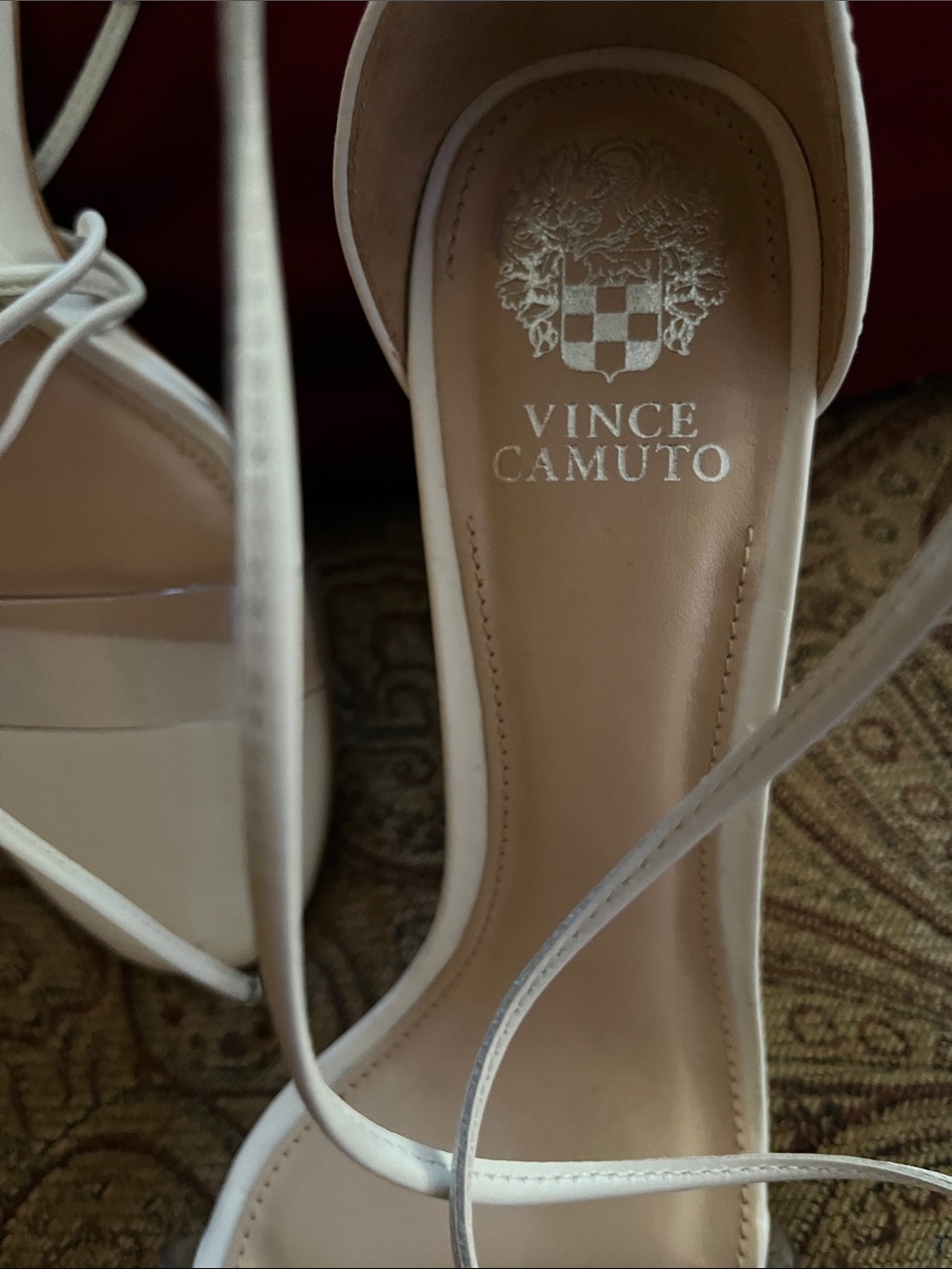 Vince Camuto White Lace-Up Clear-Strip Wedge Sandals - Picture 2 of 5